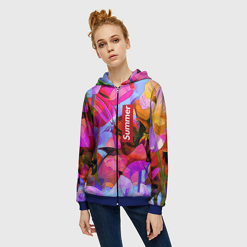 Женская толстовка на молнии Красочный летний цветочный паттерн Summer color pa / 3D-Синий – фото 3
