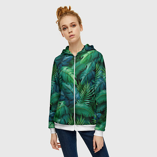Женская толстовка на молнии Green plants pattern / 3D-Белый – фото 3