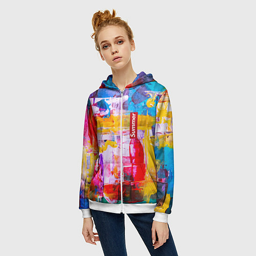 Женская толстовка на молнии Импрессионизм Лето Абстракция Impressionism Summer / 3D-Белый – фото 3