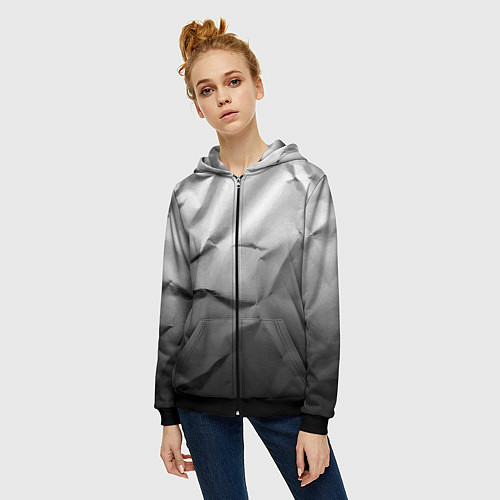 Женская толстовка на молнии Мятая бумага Текстура Crumpled Paper Texture / 3D-Черный – фото 3