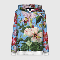Толстовка на молнии женская Цветы Сине-Цветочный Букет, цвет: 3D-белый