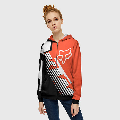 Женская толстовка на молнии FOX X KTM Сollaboration / 3D-Черный – фото 3