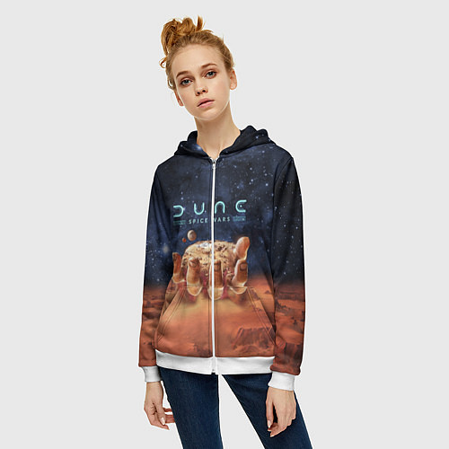 Женская толстовка на молнии Dune: Spice Wars песчаные дюны и рука с базой / 3D-Белый – фото 3