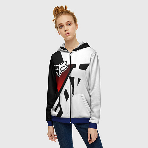 Женская толстовка на молнии FOX RACING - ФОКС ЧЕРНЫЙ И БЕЛЫЙ / 3D-Синий – фото 3