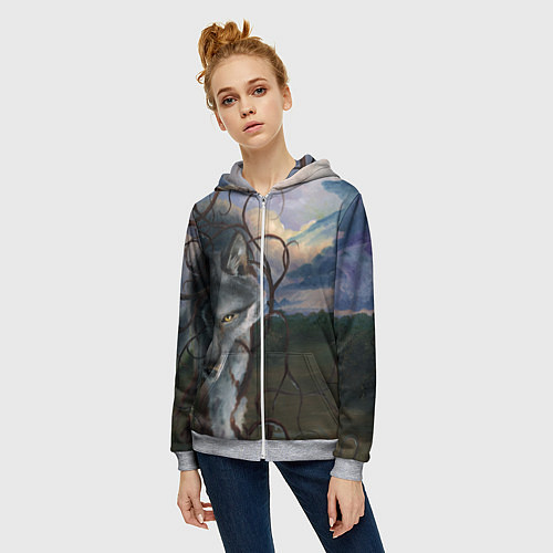 Женская толстовка на молнии IN COLD wolf without logo / 3D-Меланж – фото 3