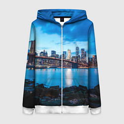 Толстовка на молнии женская Закат в мегаполисе, цвет: 3D-белый