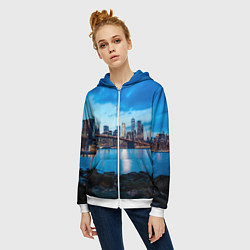 Толстовка на молнии женская Закат в мегаполисе, цвет: 3D-белый — фото 2