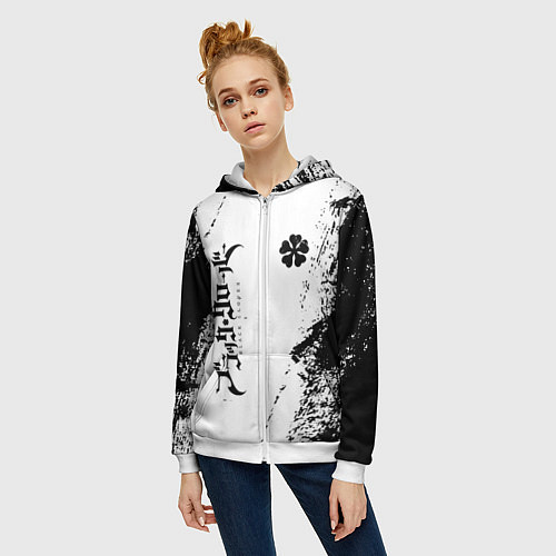 Женская толстовка на молнии Black clover чёрный клевер вертикальная надпись / 3D-Белый – фото 3
