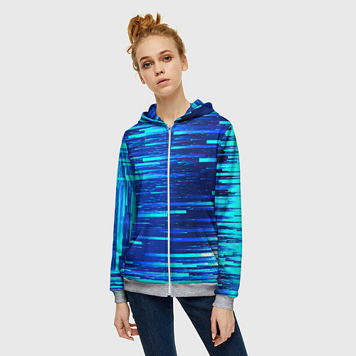Женская толстовка на молнии BLUE STRIPES / 3D-Меланж – фото 3