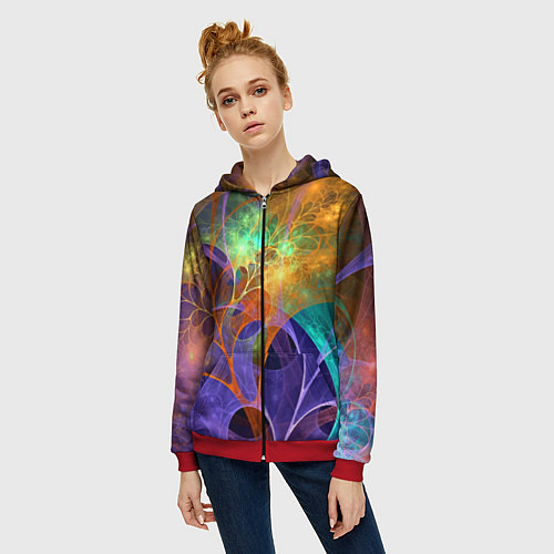 Женская толстовка на молнии Растительный абстрактный паттерн Лето Floral Abstr / 3D-Красный – фото 3