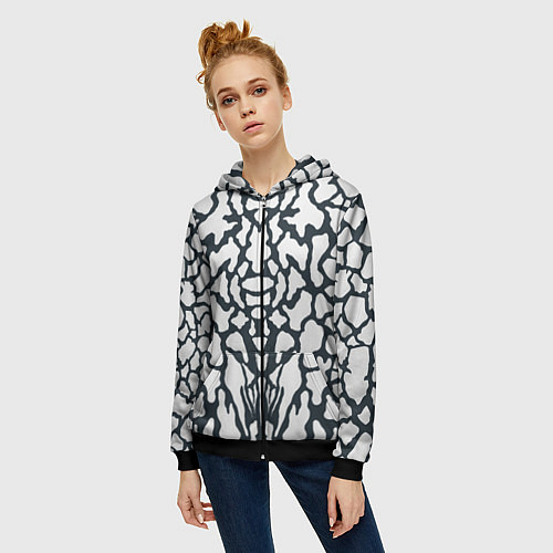 Женская толстовка на молнии Animal Black and White Pattern / 3D-Черный – фото 3