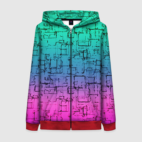 Женская толстовка на молнии Абстрактный узор на розово-бирюзовом градиентном ф / 3D-Красный – фото 1