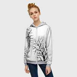 Толстовка на молнии женская Черные ветки деревьев на белом фоне, цвет: 3D-меланж — фото 2
