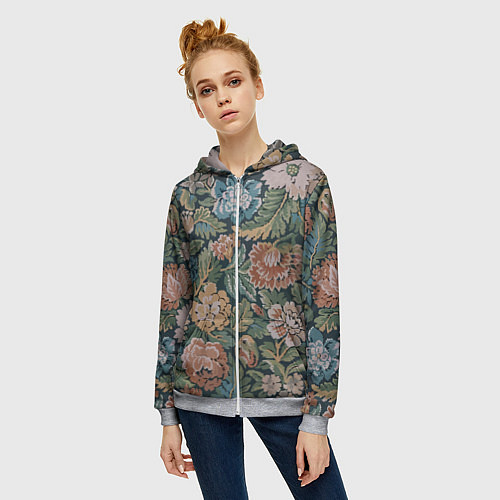 Женская толстовка на молнии Floral pattern Цветочный паттерн / 3D-Меланж – фото 3