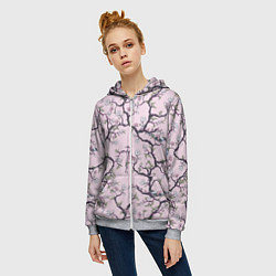 Толстовка на молнии женская Цветы Сакуры и Птицы На Ветках, цвет: 3D-меланж — фото 2
