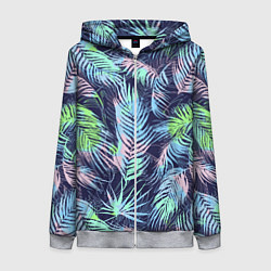 Толстовка на молнии женская Разноцветные Листья Пальм, цвет: 3D-меланж