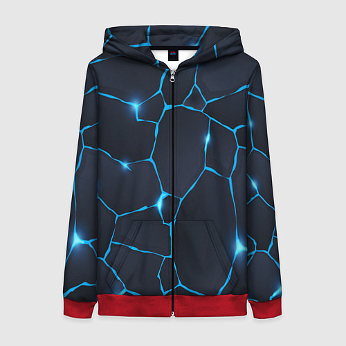Женская толстовка на молнии Синие разломы / 3D-Красный – фото 1