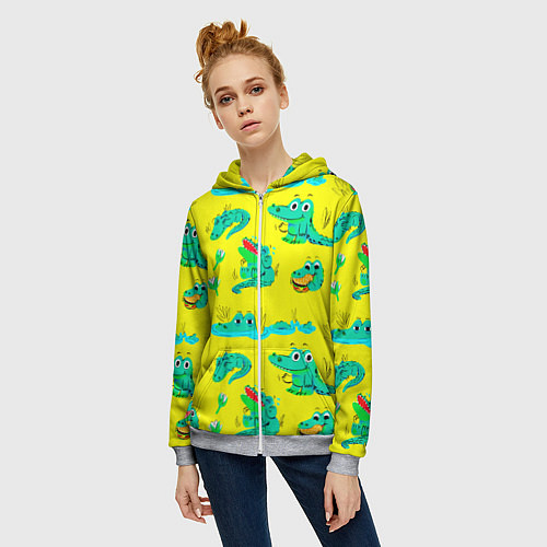 Женская толстовка на молнии GREEN CROCODILES / 3D-Меланж – фото 3