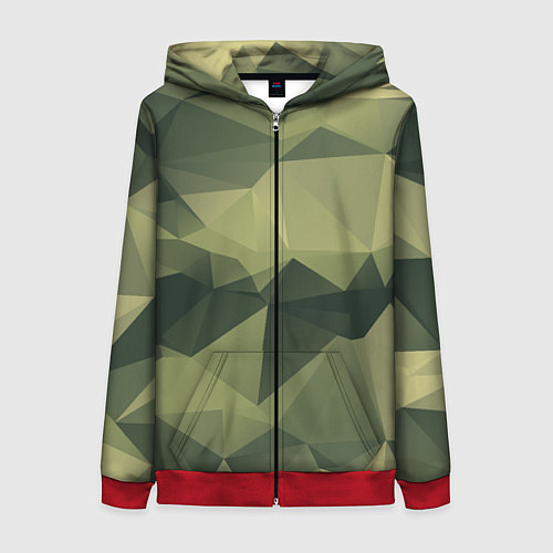 Женская толстовка на молнии 3д полигоны - камуфляж / 3D-Красный – фото 1