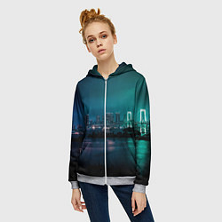Толстовка на молнии женская Неоновый город с рекой - Светло-зелёный, цвет: 3D-меланж — фото 2