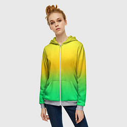 Толстовка на молнии женская Неоновый градиентный желто-зеленый фон, цвет: 3D-меланж — фото 2