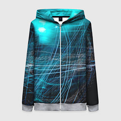 Толстовка на молнии женская Неоновые волны и линии - Голубой, цвет: 3D-меланж