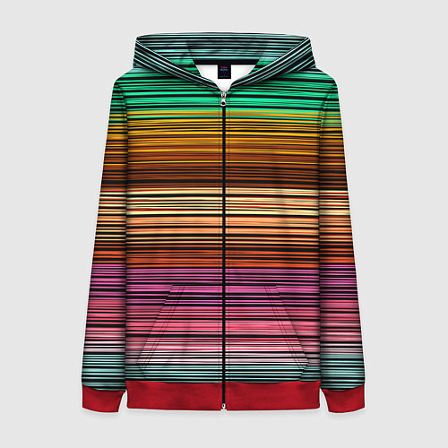 Женская толстовка на молнии Multicolored thin stripes Разноцветные полосы / 3D-Красный – фото 1