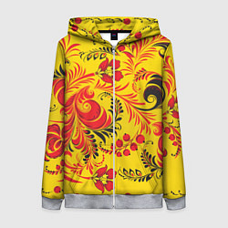 Толстовка на молнии женская Хохломская Роспись Цветы, цвет: 3D-меланж