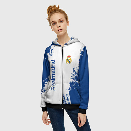 Женская толстовка на молнии Реал Мадрид краска / 3D-Черный – фото 3