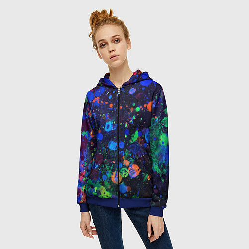 Женская толстовка на молнии Неоновые мазки красок - Синий / 3D-Синий – фото 3