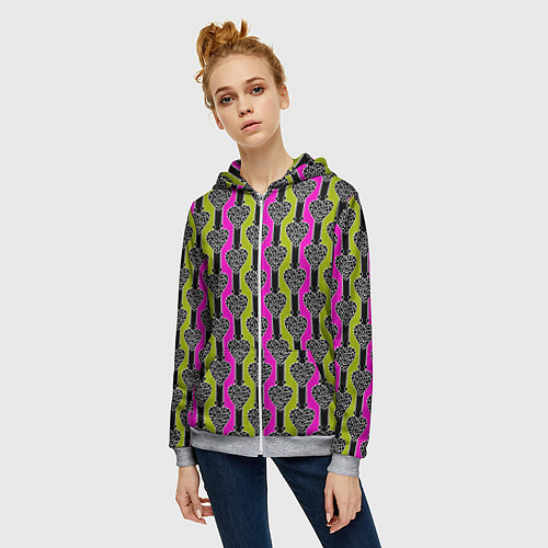 Женская толстовка на молнии Striped multicolored pattern Сердце / 3D-Меланж – фото 3