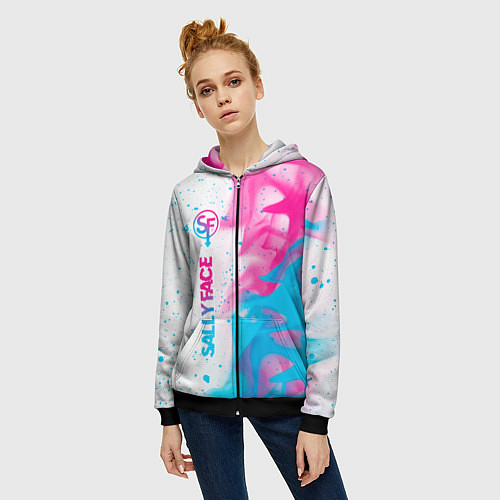 Женская толстовка на молнии Sally Face Neon Gradient / 3D-Черный – фото 3