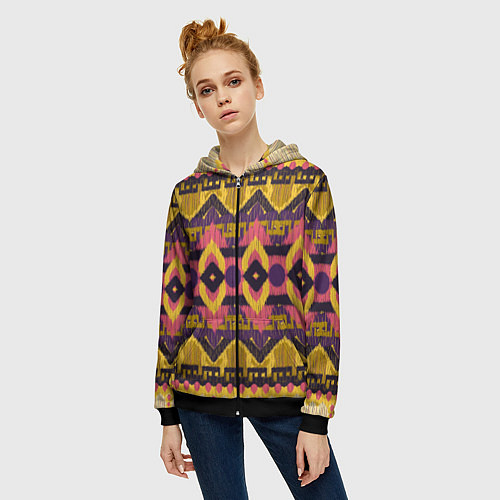 Женская толстовка на молнии Африканский узор орнамент из шерсти Africa Wool Pa / 3D-Черный – фото 3