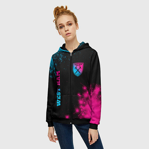 Женская толстовка на молнии West Ham Neon Gradient / 3D-Черный – фото 3