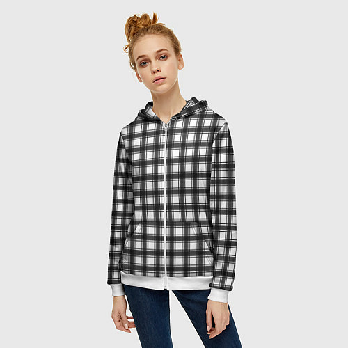 Женская толстовка на молнии Black and white trendy checkered pattern / 3D-Белый – фото 3