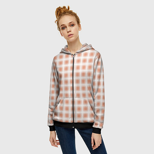 Женская толстовка на молнии Light beige plaid fashionable checkered pattern / 3D-Черный – фото 3