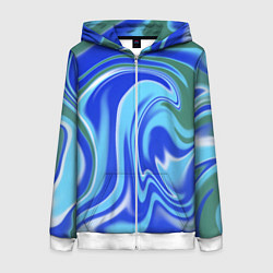 Толстовка на молнии женская Тай-дай с синим, зелёным и белым цветом, цвет: 3D-белый