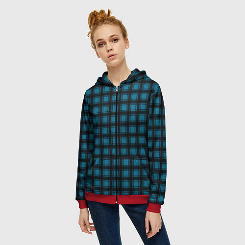 Женская толстовка на молнии Black and blue plaid / 3D-Красный – фото 3