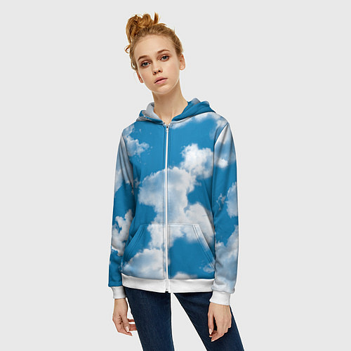 Женская толстовка на молнии Небо в облаках / 3D-Белый – фото 3