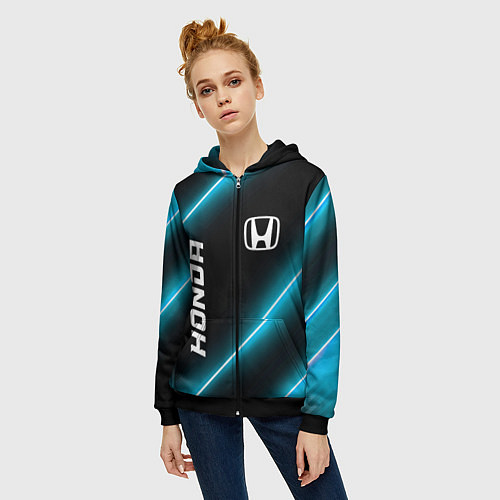 Женская толстовка на молнии Honda неоновые лампы / 3D-Черный – фото 3