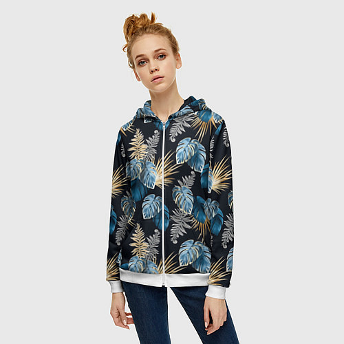 Женская толстовка на молнии Свет неоновых листьев / 3D-Белый – фото 3