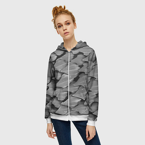 Женская толстовка на молнии Кожа акулы - броня / 3D-Белый – фото 3