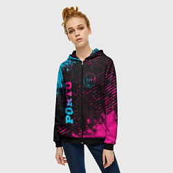 Толстовка на молнии женская Porto - neon gradient: символ и надпись вертикальн, цвет: 3D-черный — фото 2