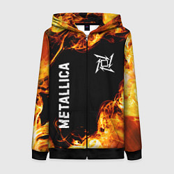 Толстовка на молнии женская Metallica и пылающий огонь, цвет: 3D-черный
