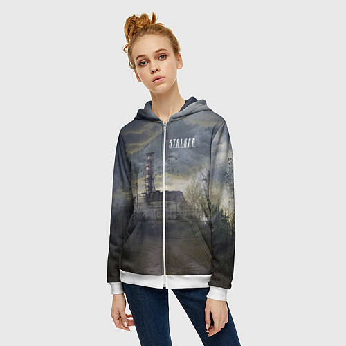 Женская толстовка на молнии STALKER Саркофаг / 3D-Белый – фото 3