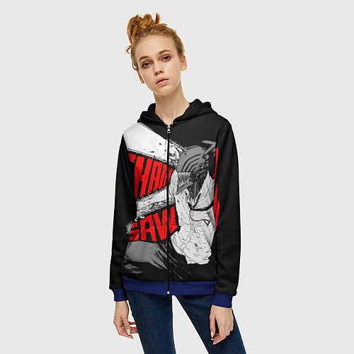 Женская толстовка на молнии Человек-бензопила: Дэндзи / 3D-Синий – фото 3