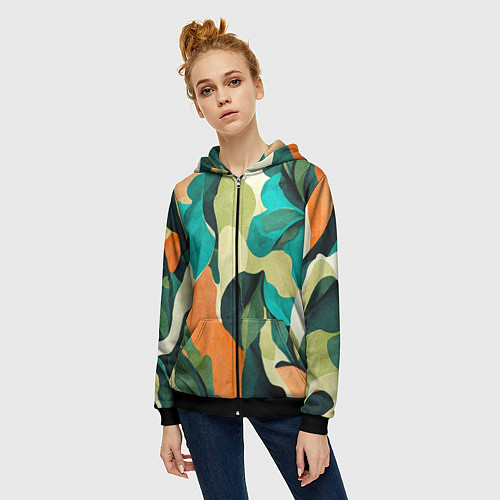 Женская толстовка на молнии Multicoloured camouflage / 3D-Черный – фото 3