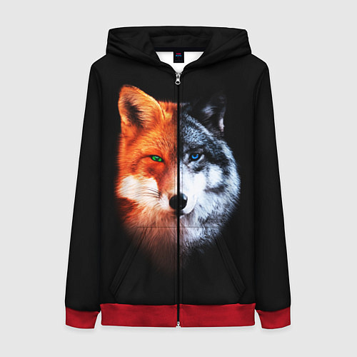 Женская толстовка на молнии Волк и Лисица / 3D-Красный – фото 1