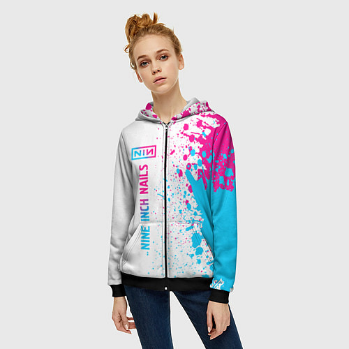 Женская толстовка на молнии Nine Inch Nails neon gradient style: по-вертикали / 3D-Черный – фото 3