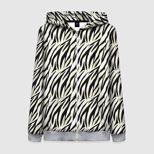 Женская толстовка на молнии Тигровый полосатый узор-черные, бежевые полосы на / 3D-Меланж – фото 1